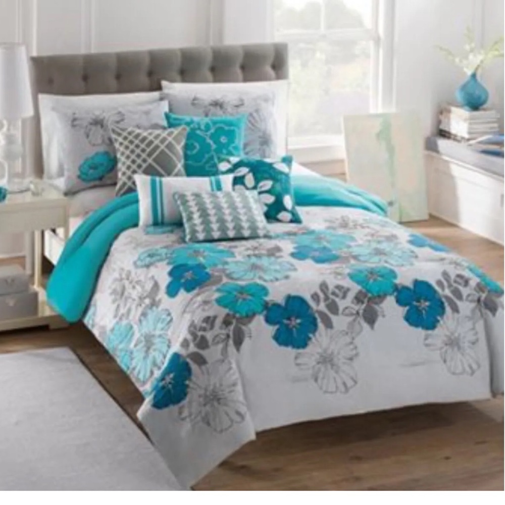 Y2k KS Studio CLARA King 1 piece Only Duvet Quilt Only Teal Gray Aqua Floral New
